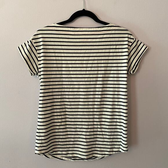 Boden Black White Stripe Boatneck Short Sleeve Shirt Cotton Blend Women's size 6 - Picture 6 of 9